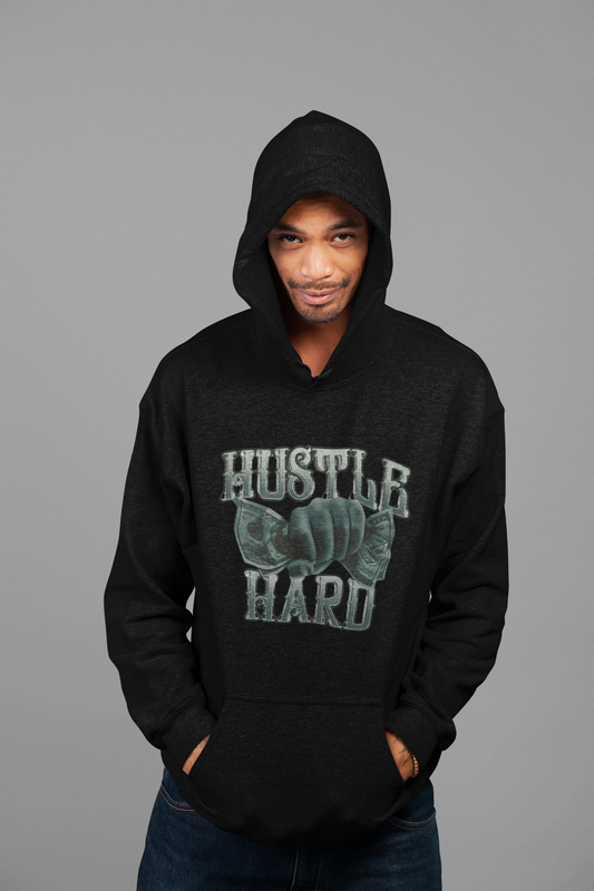 Men's 50% Cotton 50% Polyester HUSTLE HARD Hoodie